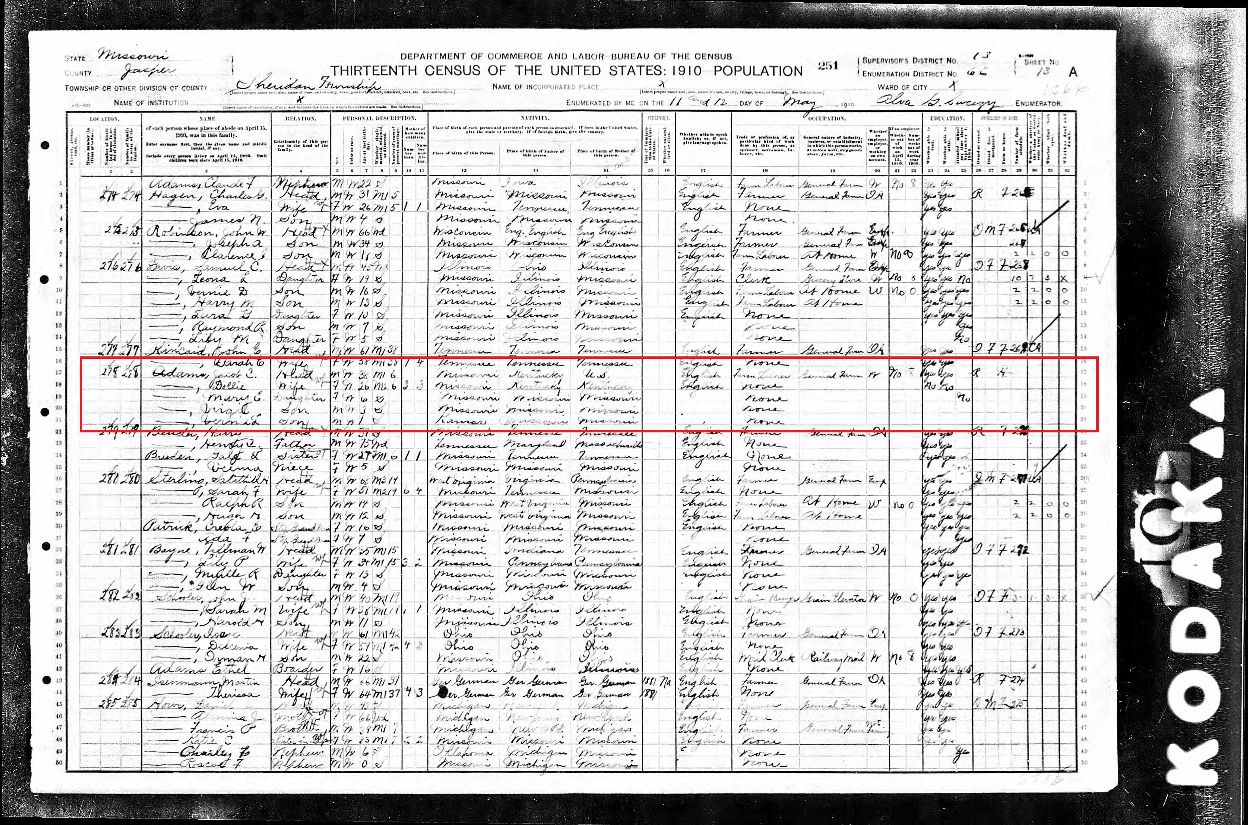 Jacob in 1910 US Census